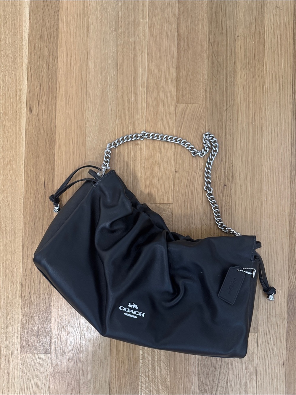 Coach Black Leather Shoulder Bag with Silver Chain - Picture 3 of 3